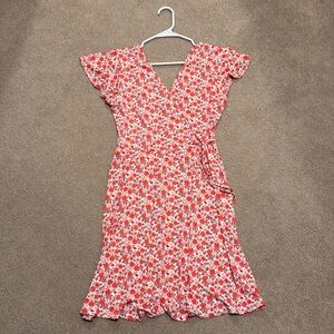 Floral Red Wrap Dress